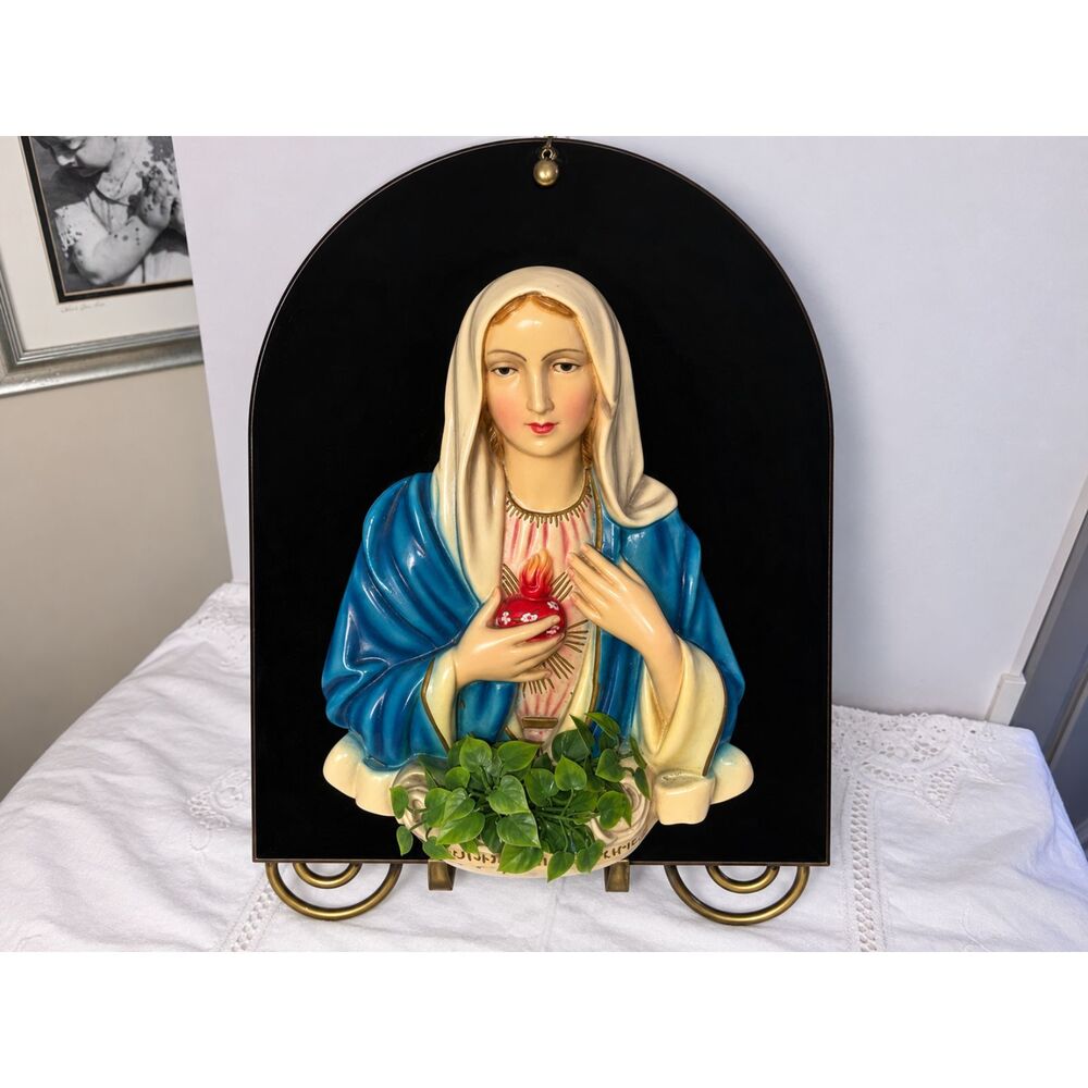 Vintage 1950's Italian Madonna delle Lacrime di Siracusa Virgin Mary Wall plaque
